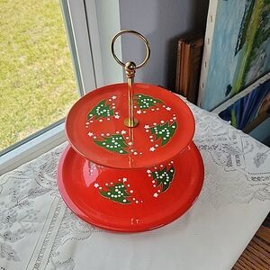 Vtg Waechtersbach 2 Tiered Christmas Tree Serving Dessert Tray W Germany 80s